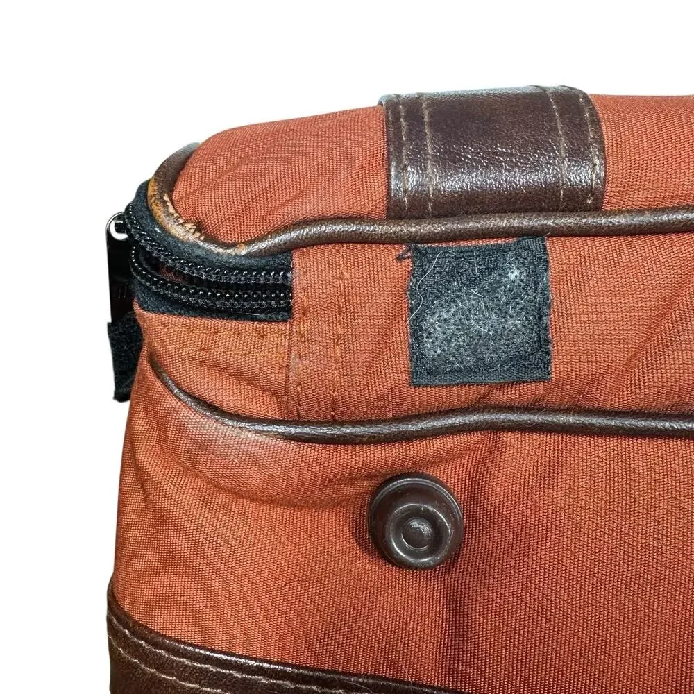 Vtg Camera Bag Orangish Brown Canvas Faux Leather Trim Padded Case Strap 12x7.5
